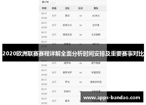 2020欧洲联赛赛程详解全面分析时间安排及重要赛事对比
